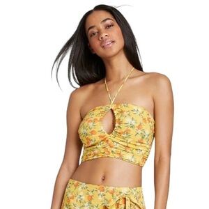 Wild Fable Orange Print Strapless Halter Top Smocked Back in Yellow